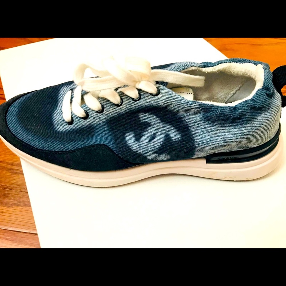 CHANEL Denim Suede Calfskin Womens CC Sneakers